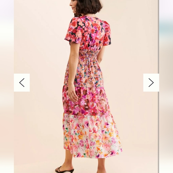 Anthropologie Kachel Mixed Floral Print Long Dress Pink & Red Tiered Cotton, XL - Picture 2 of 4